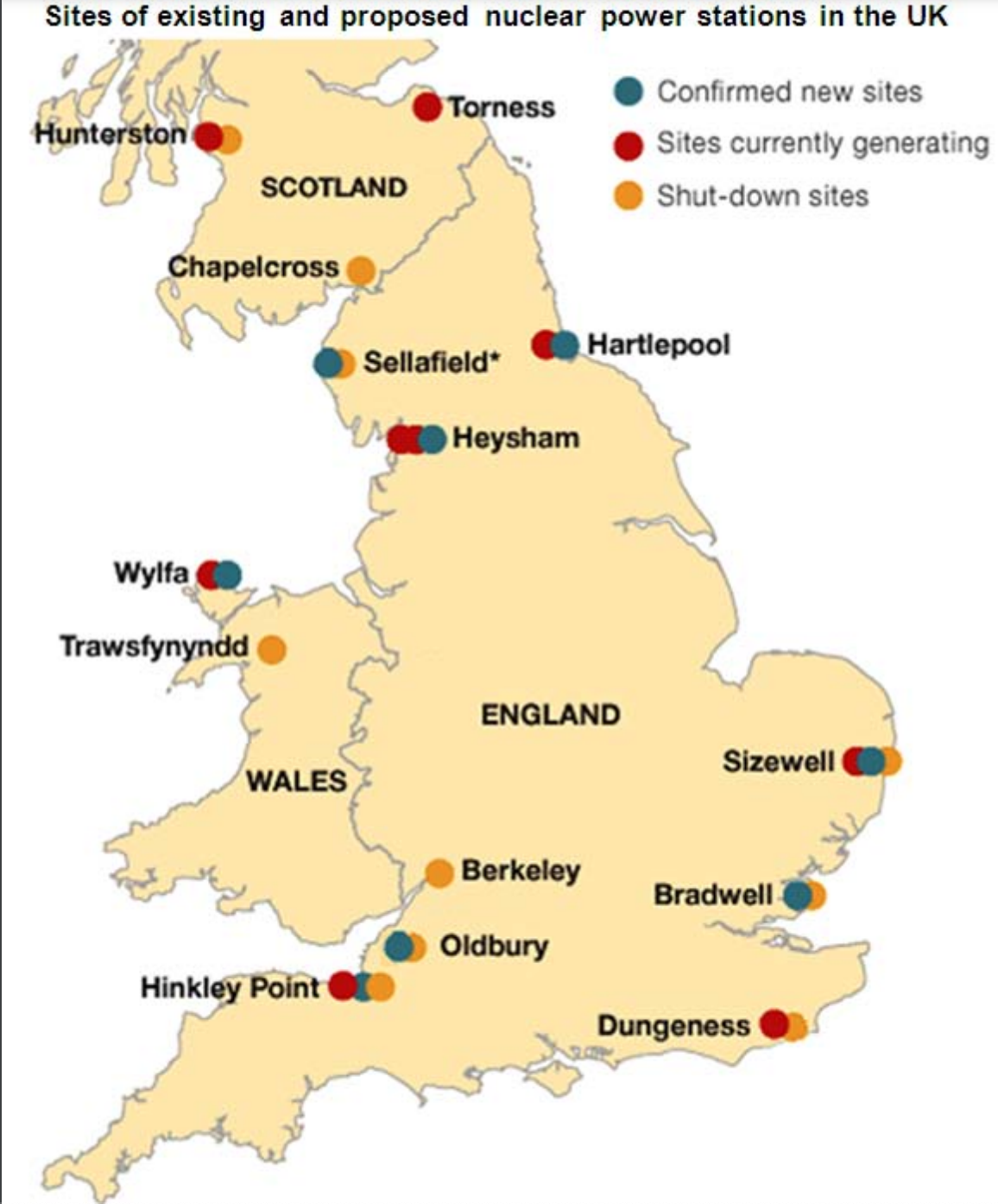 Map of nuclear generation sites in the UK courtesy of the government of the UK